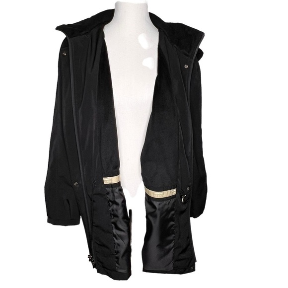 Happy Goat Black Long Down Puffer Coat Size M High Collar Hood Water Resistant - Picture 6 of 15